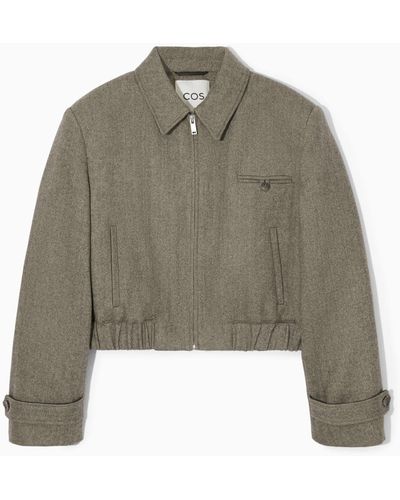 COS Power-shoulder Wool-herringbone Jacket - Green