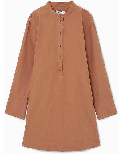 COS Collarless Mini Shirt Dress - Brown