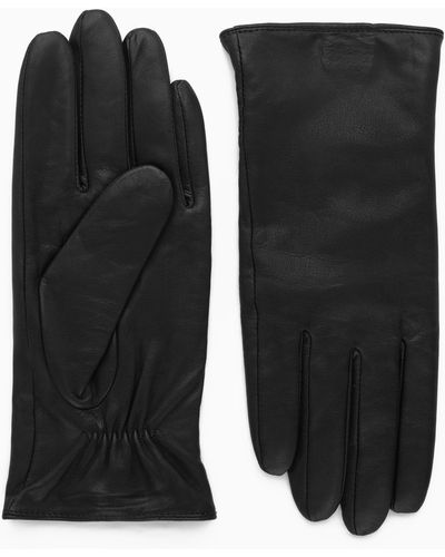 COS Cashmere-lined Leather Gloves - Black