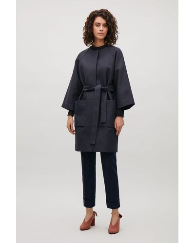 COS Collarless Coat With Belt - Blue