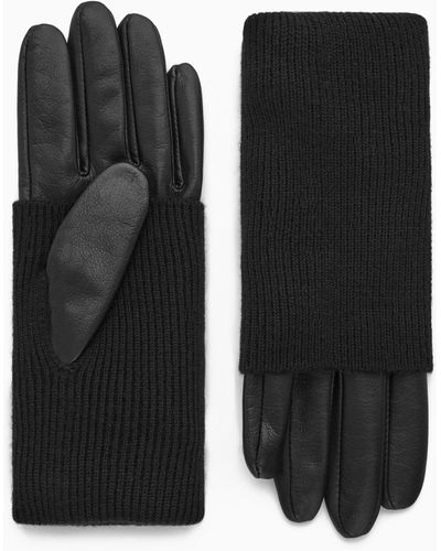 COS Layered Leather Gloves - Black