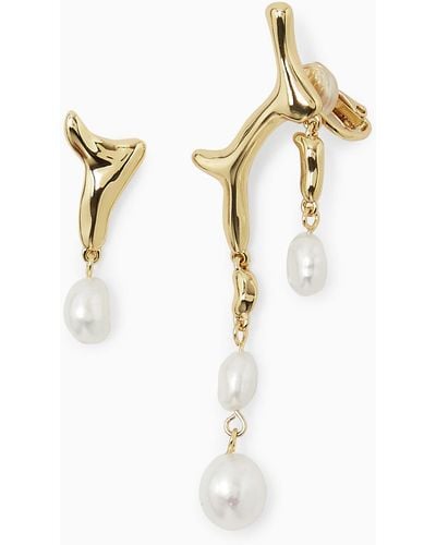 COS Mismatched Pearl Drop Earrings - White