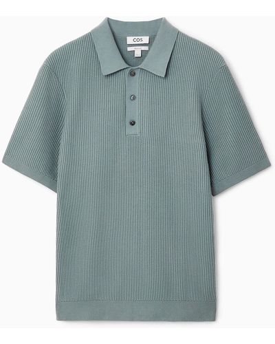 COS Textured Knitted Polo Shirt - Blue