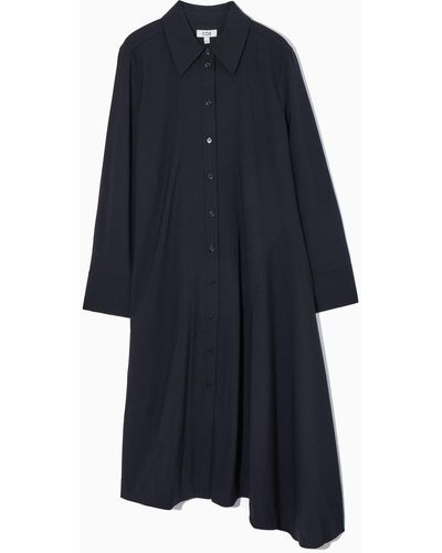COS Asymmetric Wool Shirt Dress - Blue