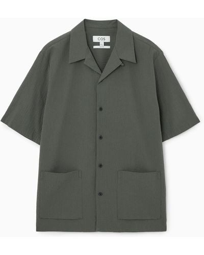 COS Short-sleeved Cotton-seersucker Shirt - Gray