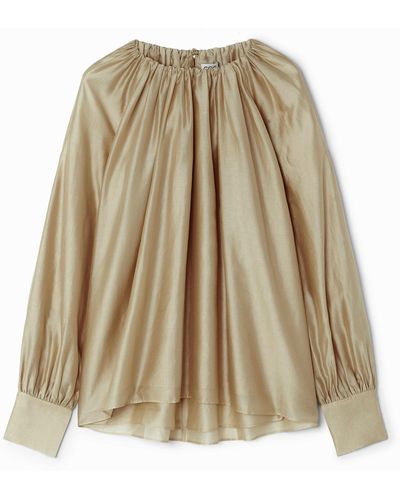 COS Pleated Long-sleeved Blouse - Natural