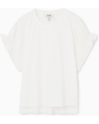 COS Smocked-sleeved T-shirt - White