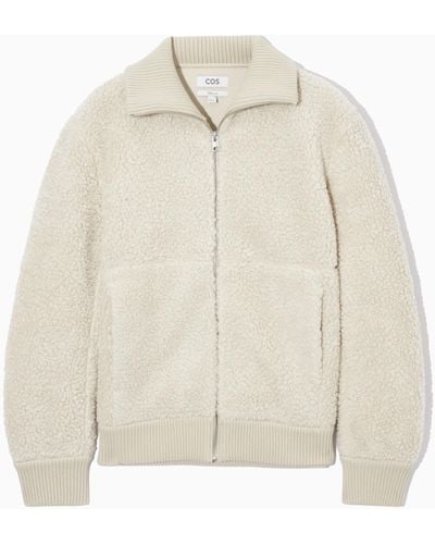 COS Funnel-neck Teddy Jacket - White