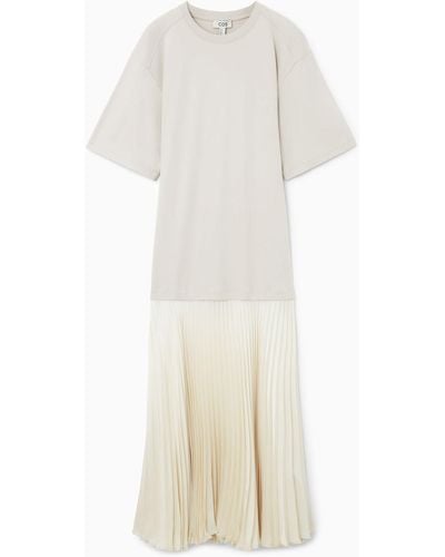 COS Pleated-skirt T-shirt Dress - White