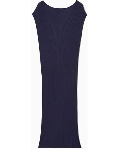 COS Boat-neck Ribbed Midi Dress - Blue