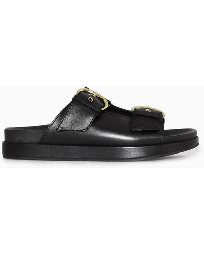 COS Chunky Buckled Leather Slides - Black