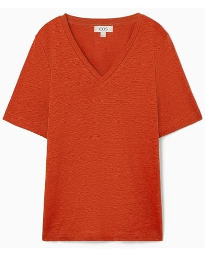 COS T-shirt Aus Leinen Mit V-ausschnitt - Rot