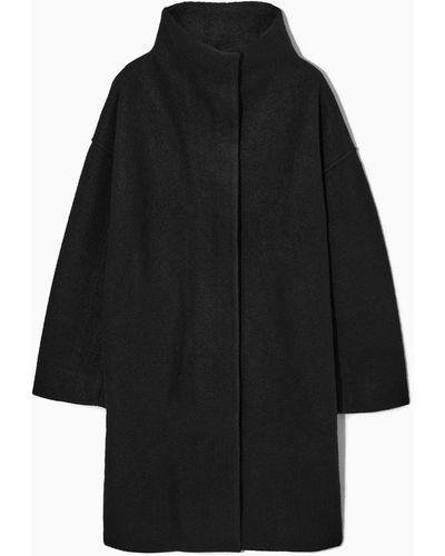 COS Funnel-neck Wool Coat - Black