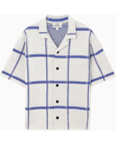 COS Checked Knitted Short-sleeved Shirt - Blue