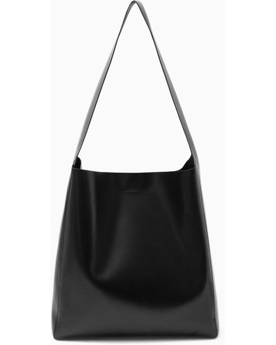 COS Slouchy Shoulder Bag - Leather - Black