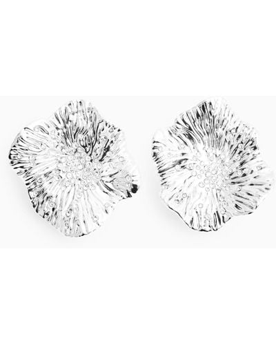 COS Crystal Flower Clip-on Earrings - Metallic