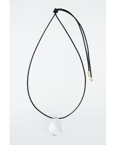 COS Glass-pendant Leather Necklace - White