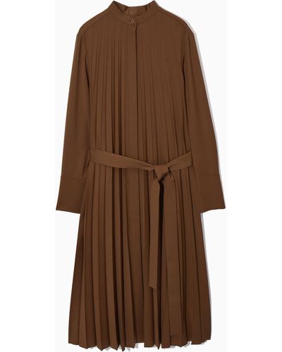COS Pleated Wool-blend Shirt Dress - Brown