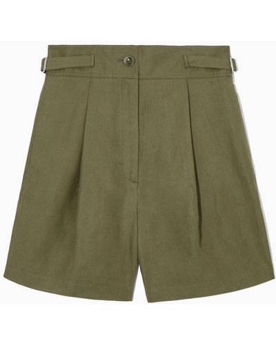 COS Pleated Linen-blend Utility Shorts - Green