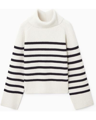 COS Striped Wool Roll-neck Jumper - White