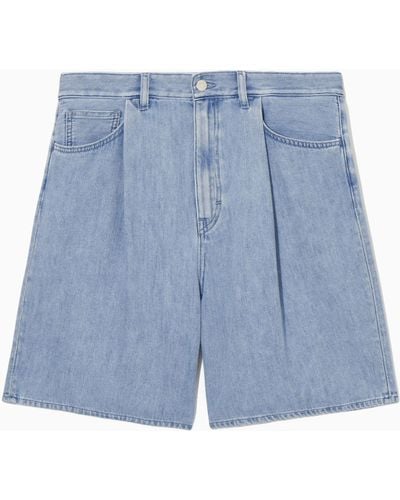 COS Pleated A-line Denim Shorts - Blue