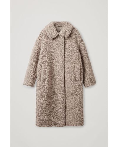 COS Wool Teddy Fleece Coat - Natural