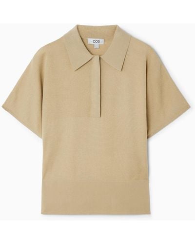 COS Knitted Polo Shirt - Natural