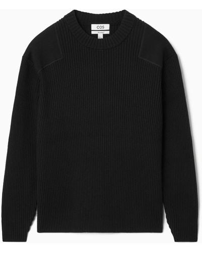 COS Patch-detail Wool-blend Sweater - Black