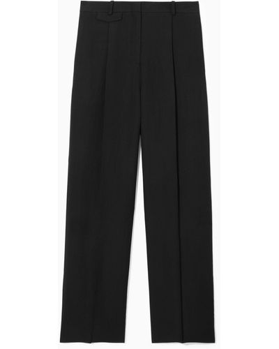 COS Wide-leg Pleated Linen-blend Trousers - Black