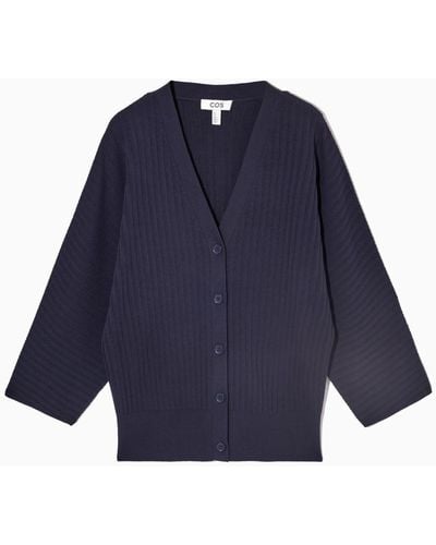 COS Loose-fit Ribbed Cardigan - Blue