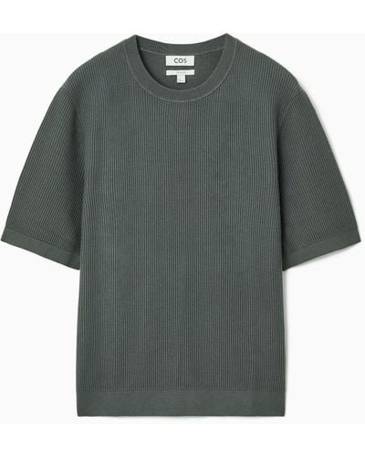 COS Textured Knitted T-shirt - Grey