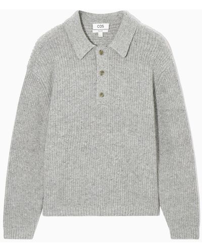 COS Ribbed Wool And Cashmere-blend Polo Shirt - Gray