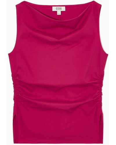 COS Cowl-neck Gathered Sleeveless Top - Pink