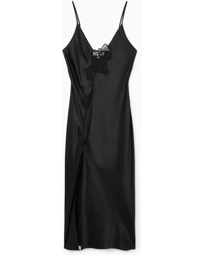 COS Lace-paneled Silk Slip Dress - Black