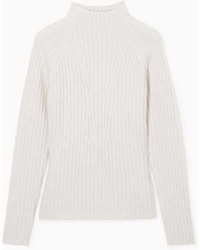 COS Ribbed Pure Cashmere Turtleneck Sweater - White