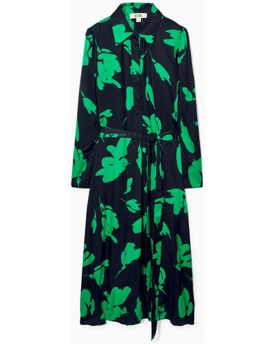 COS Belted Printed Midi Dress - Green