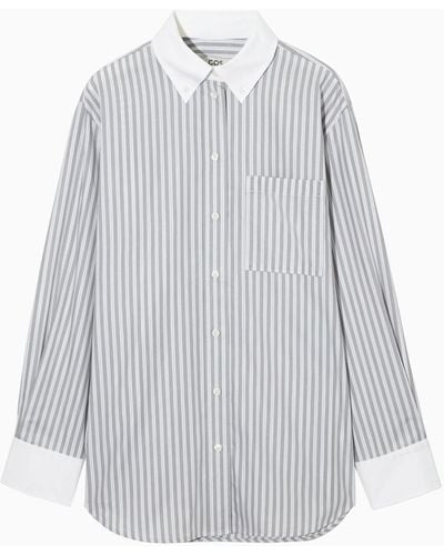 COS Oversized Contrast-trim Pinstriped Shirt - White