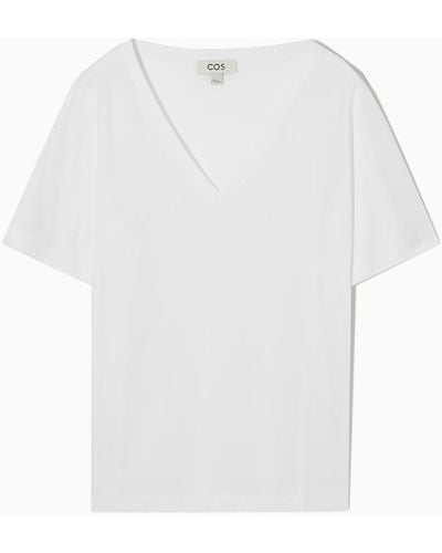 COS T-shirt Aus Leinen Mit V-ausschnitt - Weiß