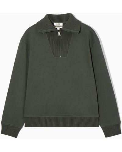 COS Funnel-neck Half-zip Sweatshirt - Green