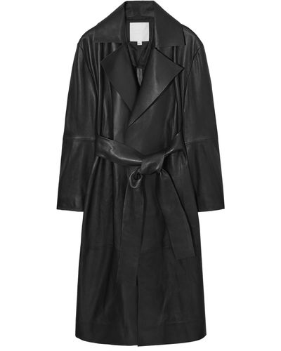 COS Oversized Leather Trench Coat - Black
