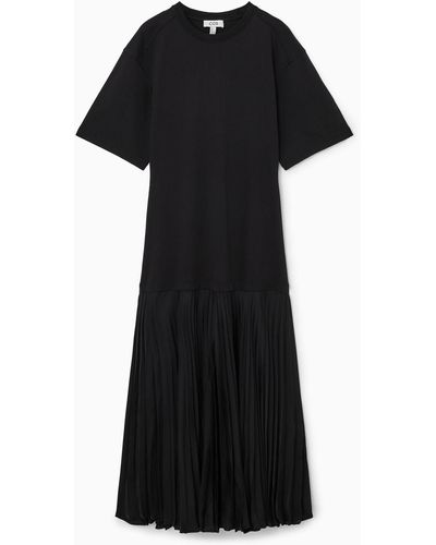 COS Pleated-skirt T-shirt Dress - Black