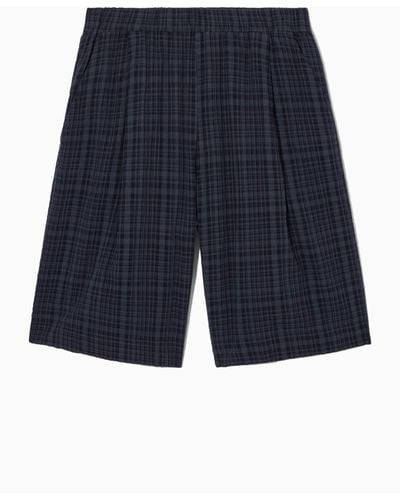 COS Pleated Checked Seersucker Board Shorts - Blue
