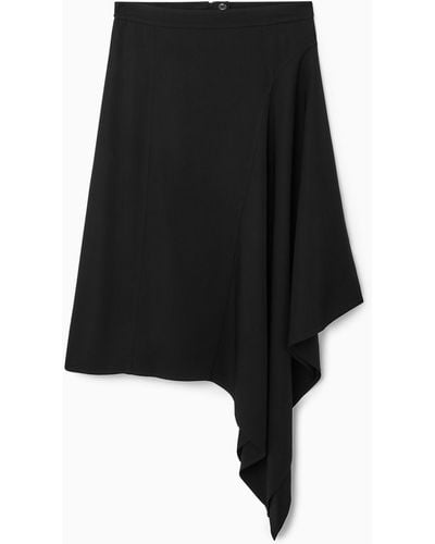 COS Draped Asymmetric Midi Skirt - Black