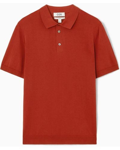 COS Knitted Silk Polo Shirt - Red