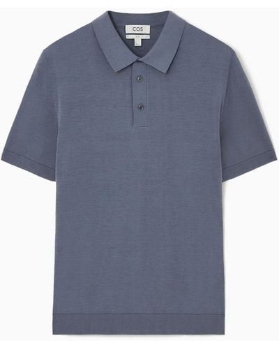 COS Knitted Silk Polo Shirt - Blue