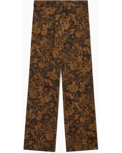 COS Wide-leg Floral-print Trousers - Brown