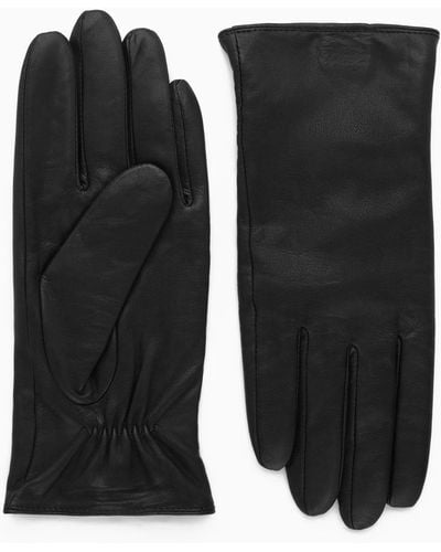 COS Cashmere-lined Leather Gloves - Black