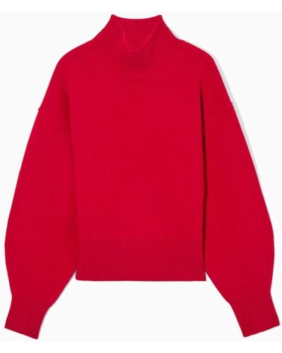 COS Funnel-neck Waisted Wool Sweater - Red