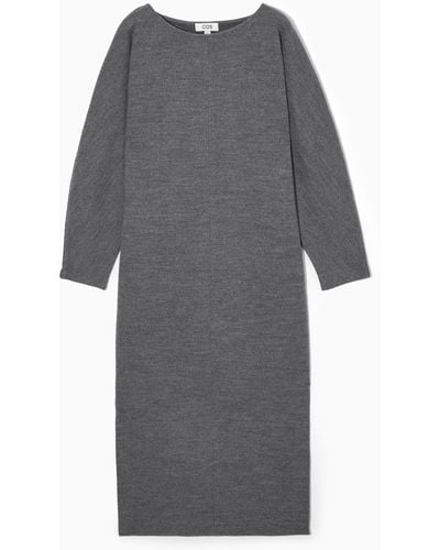 COS Boiled-wool Long-sleeved Maxi Dress - Grey