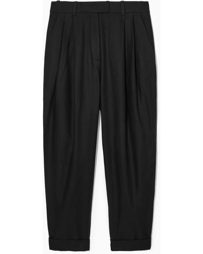 COS High-waisted Tapered Twill Trousers - Black